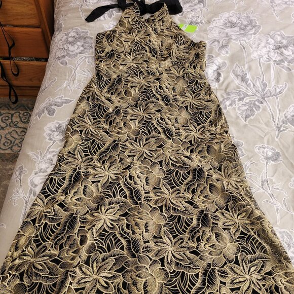 Sam Edelman Black with Platinum Leaf Maxi Dress Size 10 NWT - Picture 1 of 14